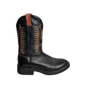 Boulet Men's Black Leather Cowboy Western Boots Size 11 Ranch Rustic Chunky Heel
